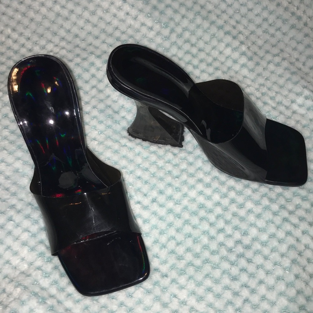 Black clear strap heeled sandals
